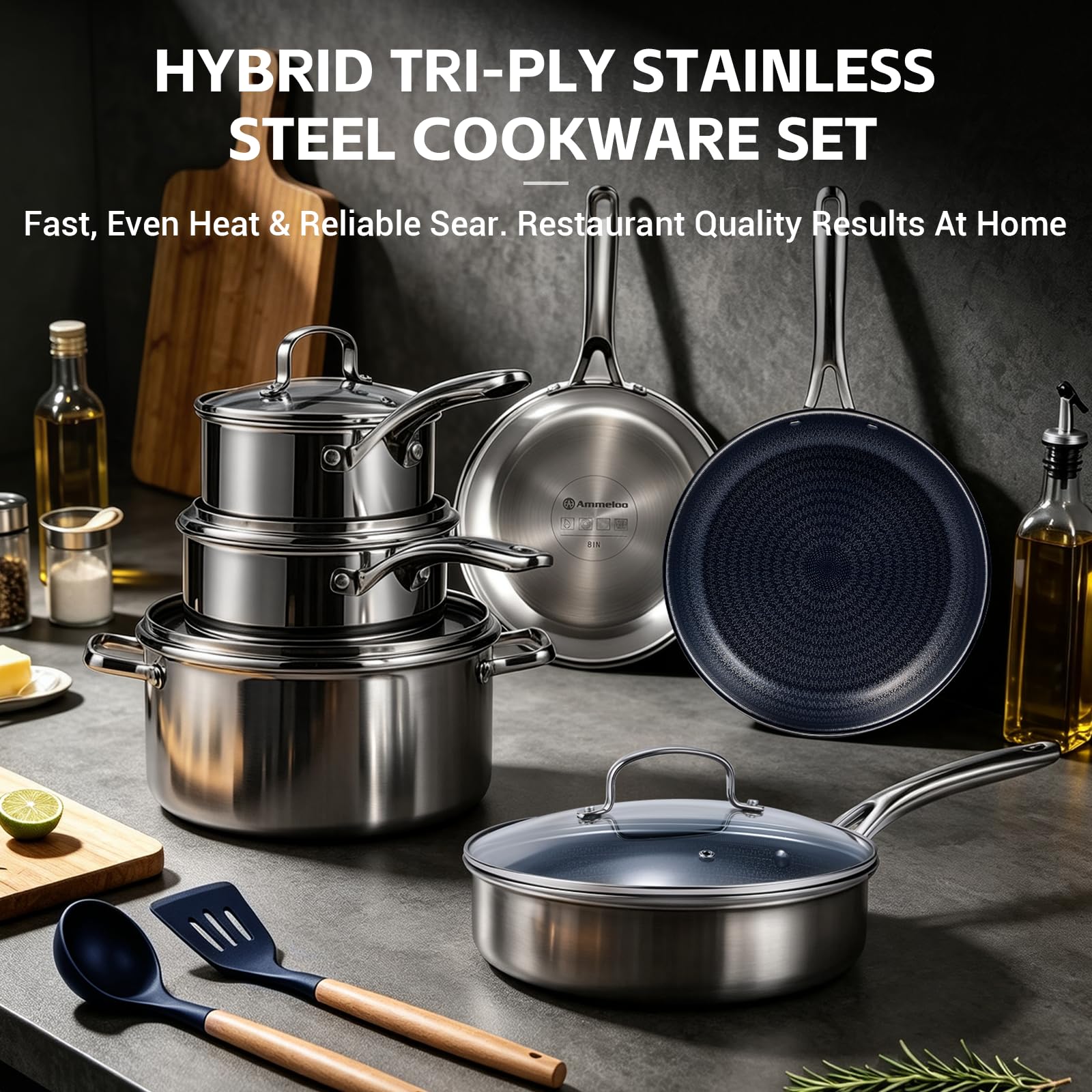 Ammeloo stacked pans with pan protectors showing safe storage and scratch protection