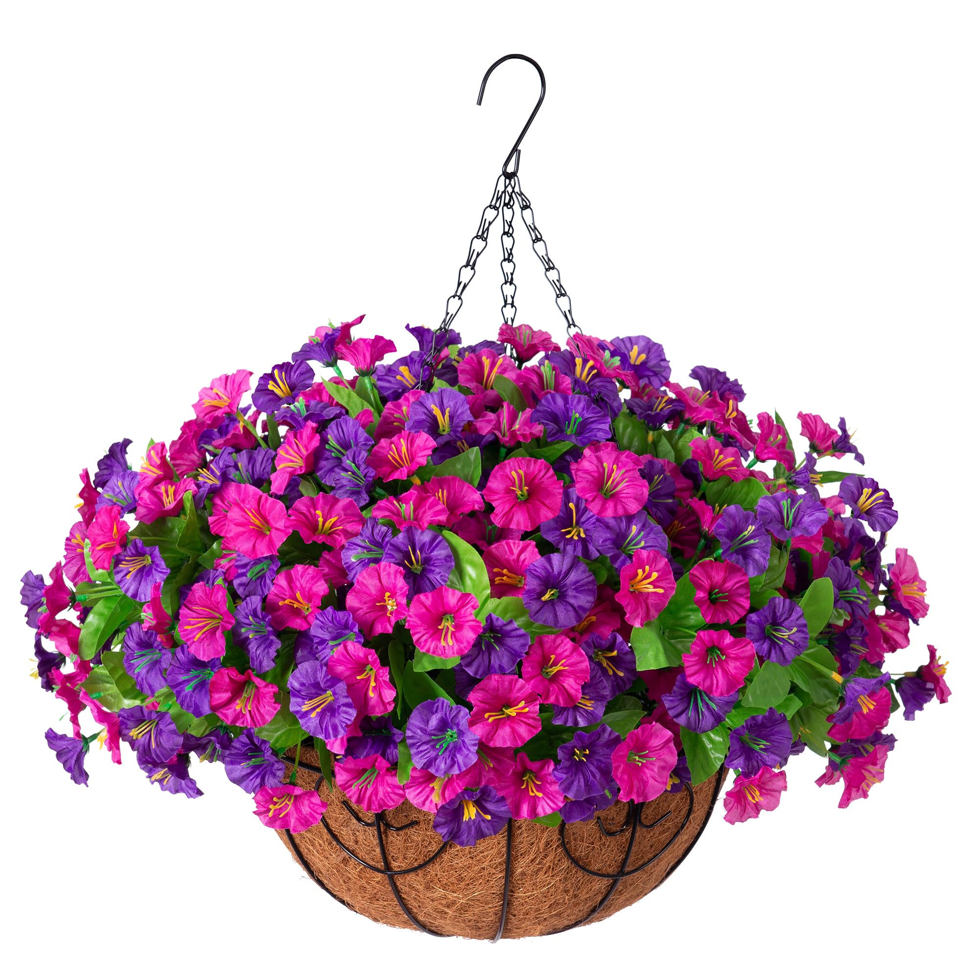 Ammyoo front view of hanging basket showing full floral display and instant curb appeal