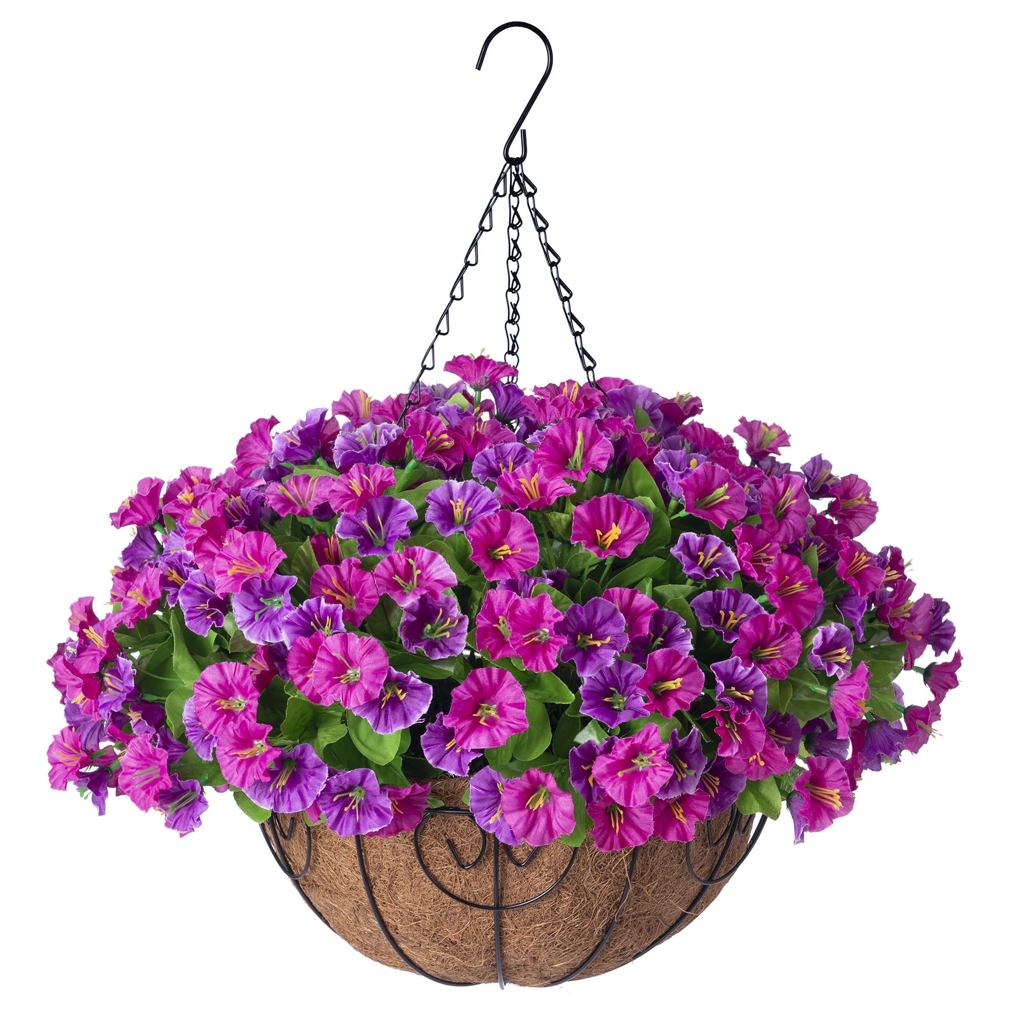 Ammyoo front view of assembled hanging basket showing full floral impact