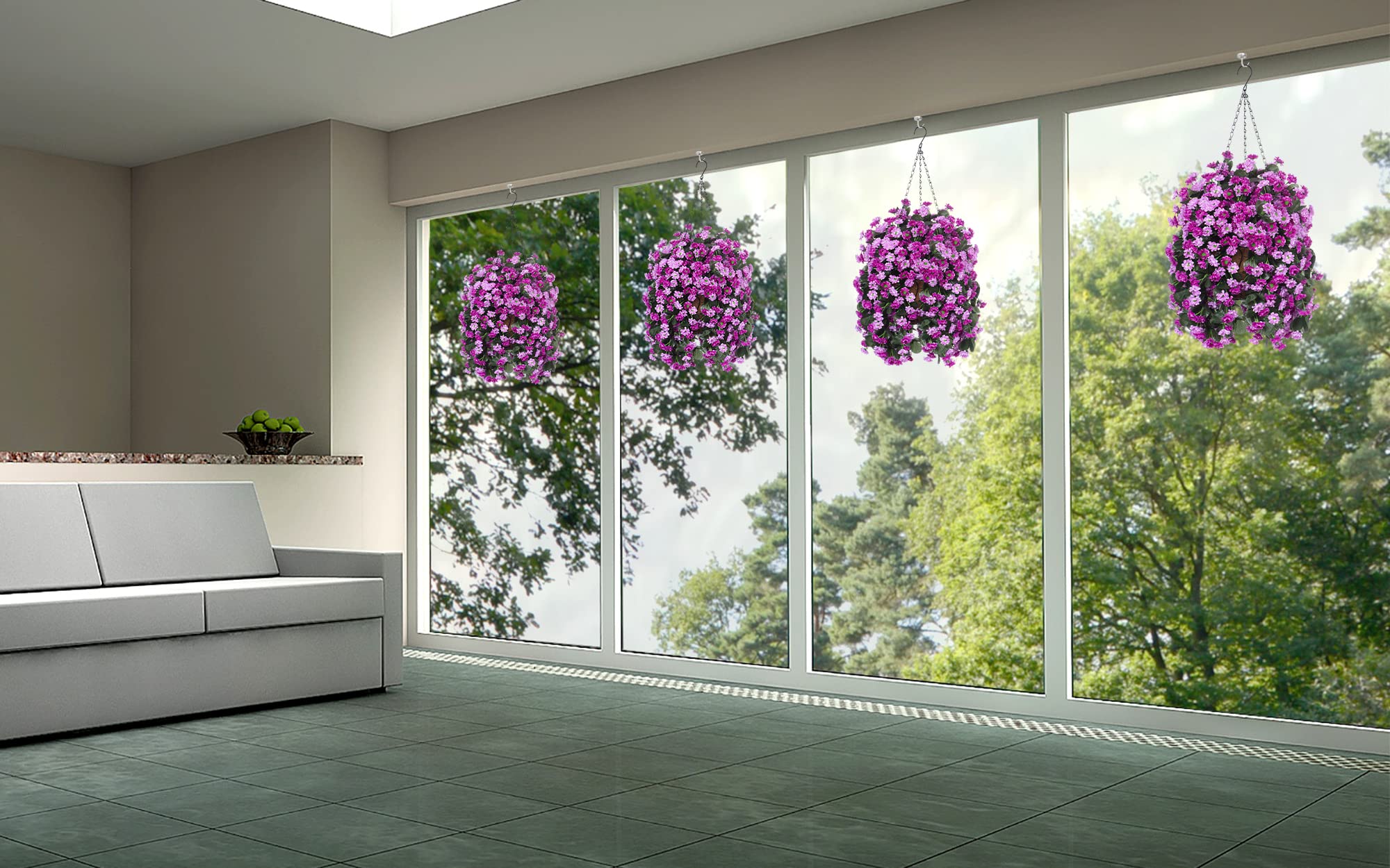 Ammyoo hanging basket displayed on a porch conveying instant low-maintenance decor