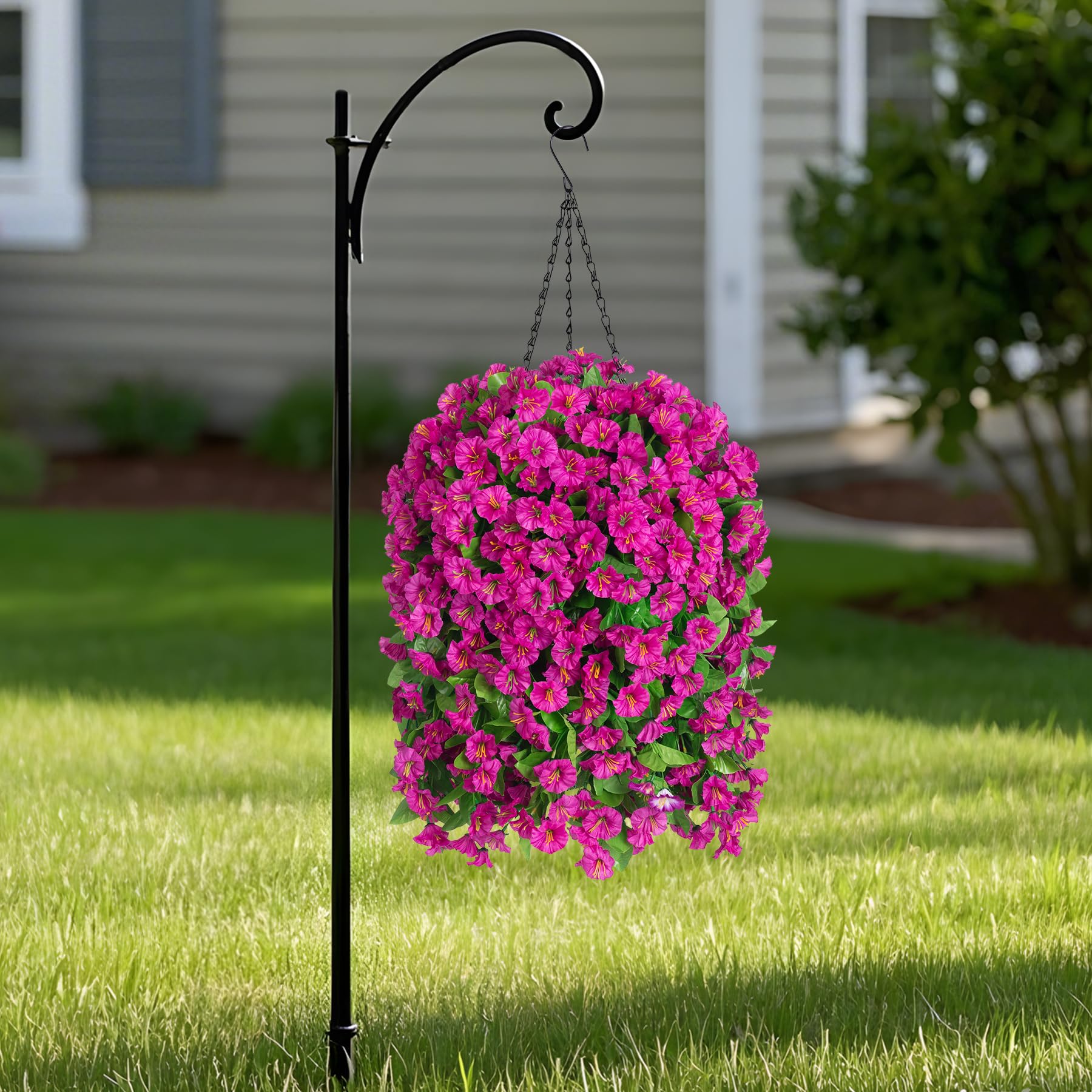 Ammyoo patio lifestyle display showing hanging basket adding seasonal charm