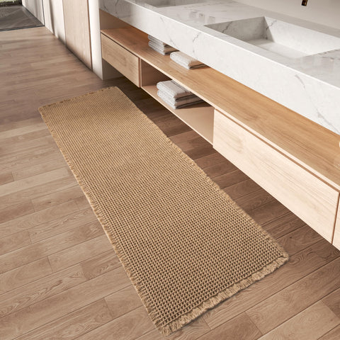 AMOAMI front view of runner shows absorbent waffle texture and decor benefit
