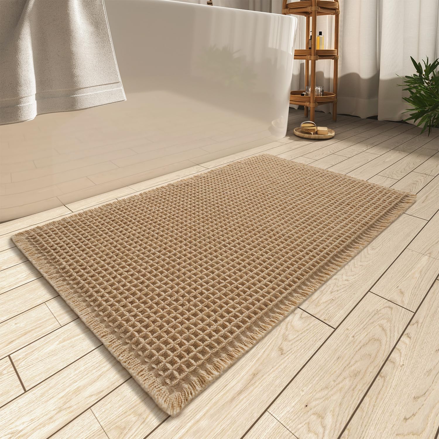 AMOAMI waffle bath mat front view showing pattern and color, adds stylish protection