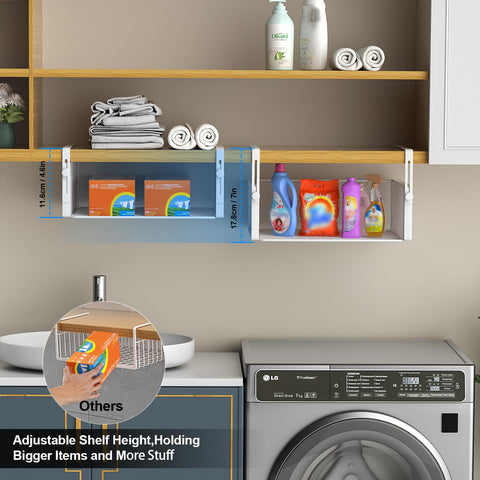 AmonHouseware installed under a kitchen shelf holding spices and bottles for quick access