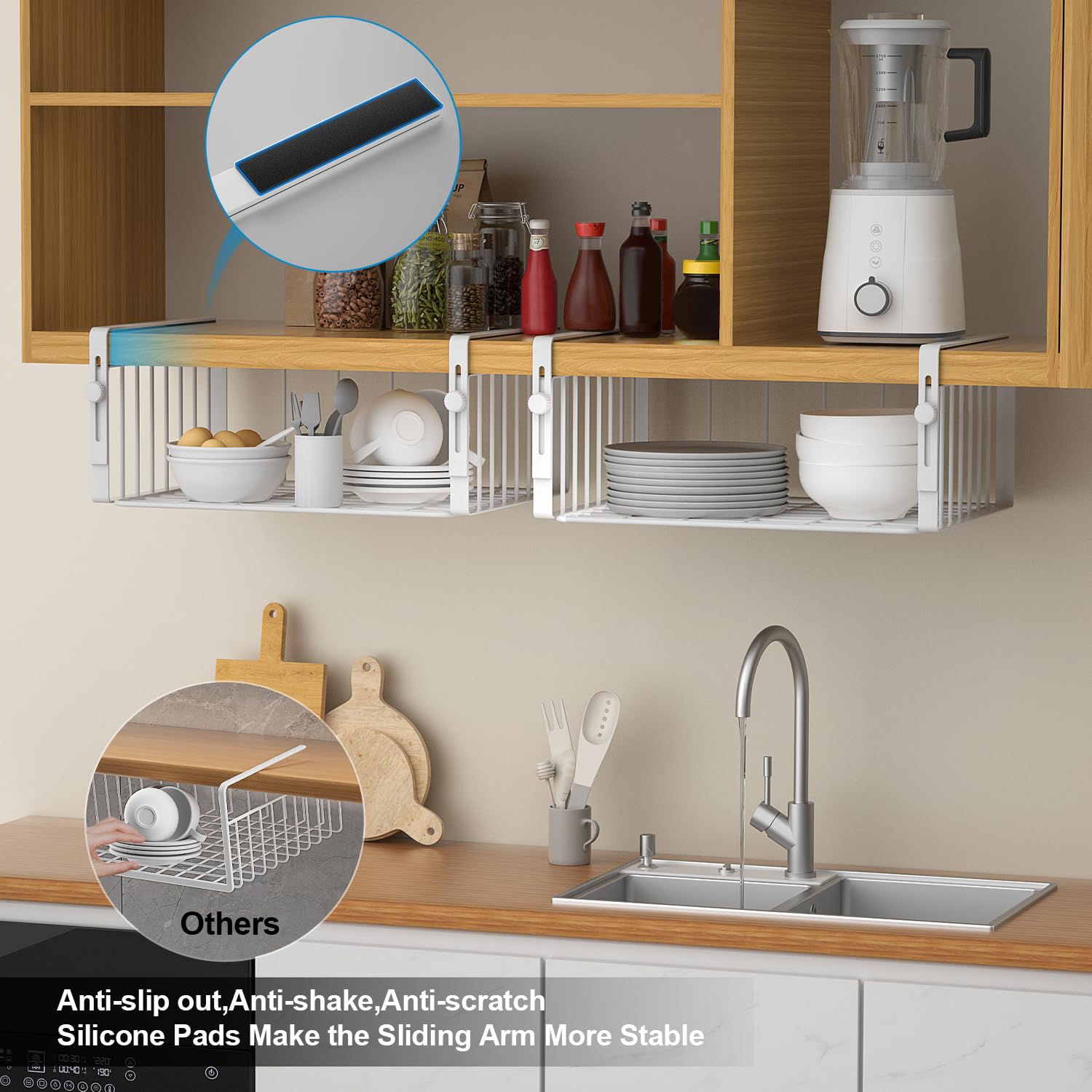 AmonHouseware basket beside common pantry items illustrating dimensions and space-saving benefit