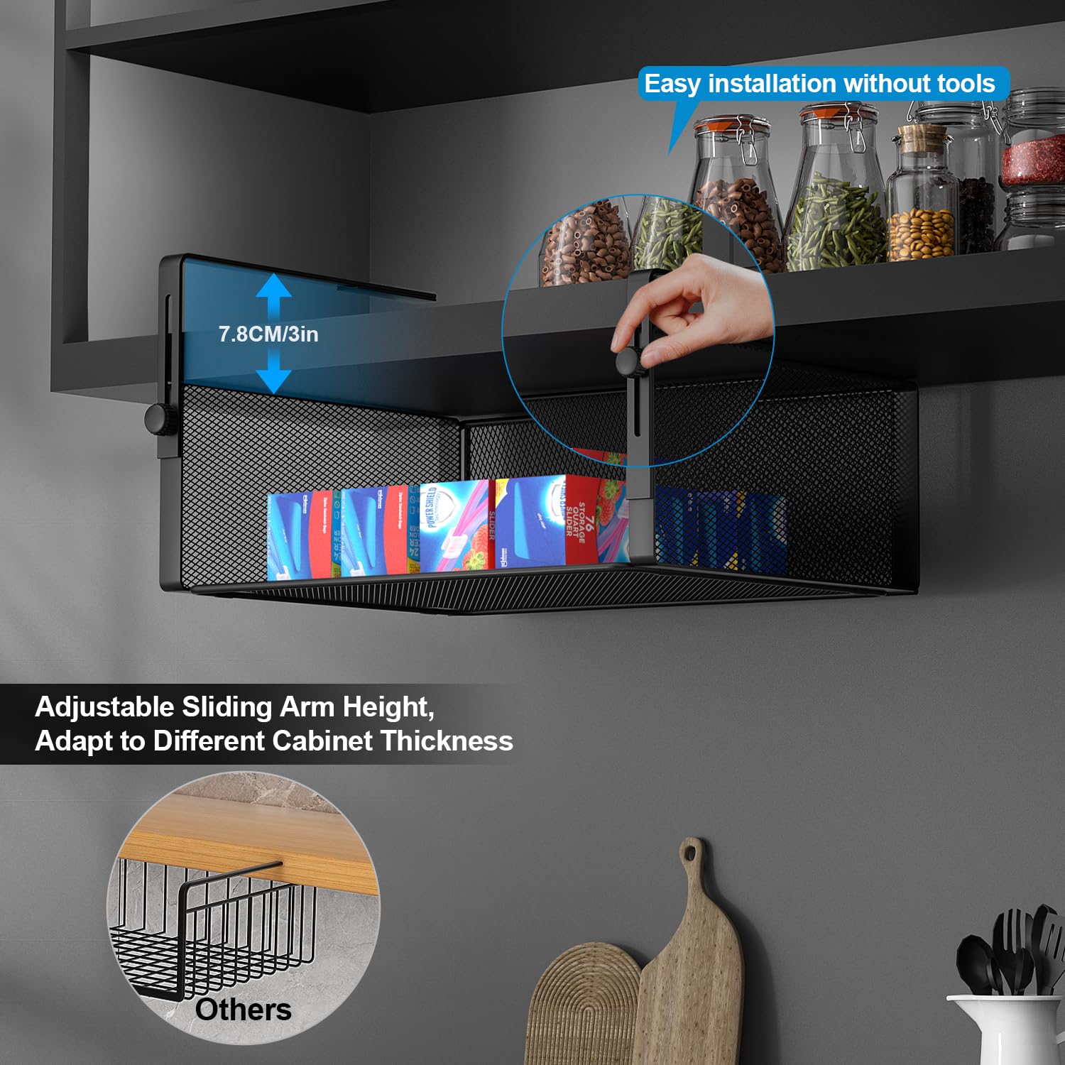 AmonHouseware close-up of hand-twist clamp and anti-slip pad for secure fit