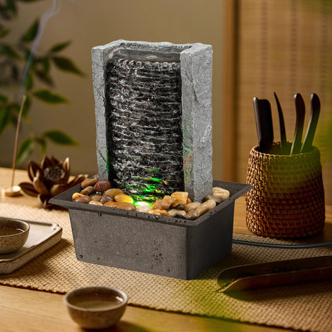 AMOOTEK fountain on office desk illustrating quiet operation and focus-friendly ambiance