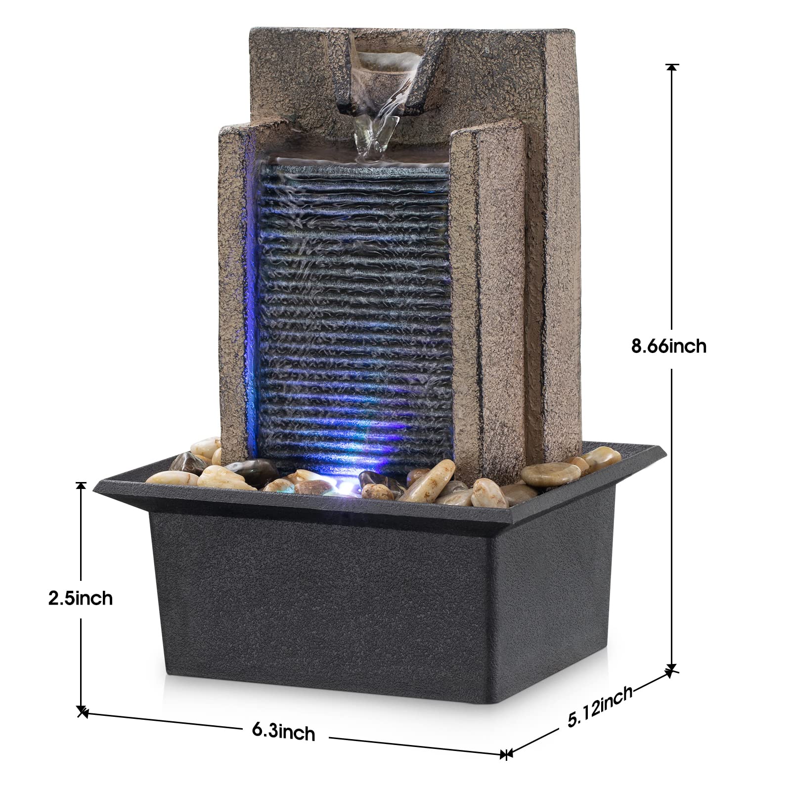 AMOOTEK LED illumination glowing under rocks for soothing ambiance