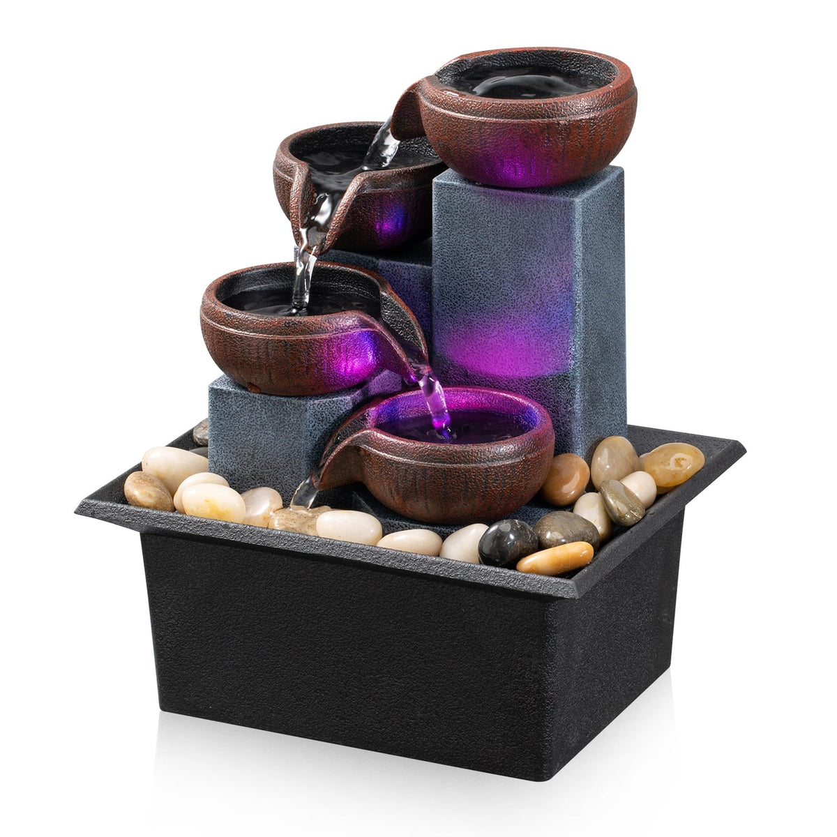 AMOOTEK front view fountain showing compact decoration and calming effect