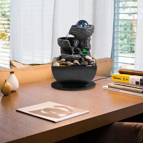 AMOOTEK fountain on desk showing compact size and space-saving benefit