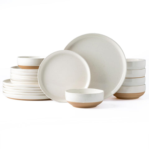 AmorArc stacked dinnerware set in front packaging shows complete 18-piece convenience