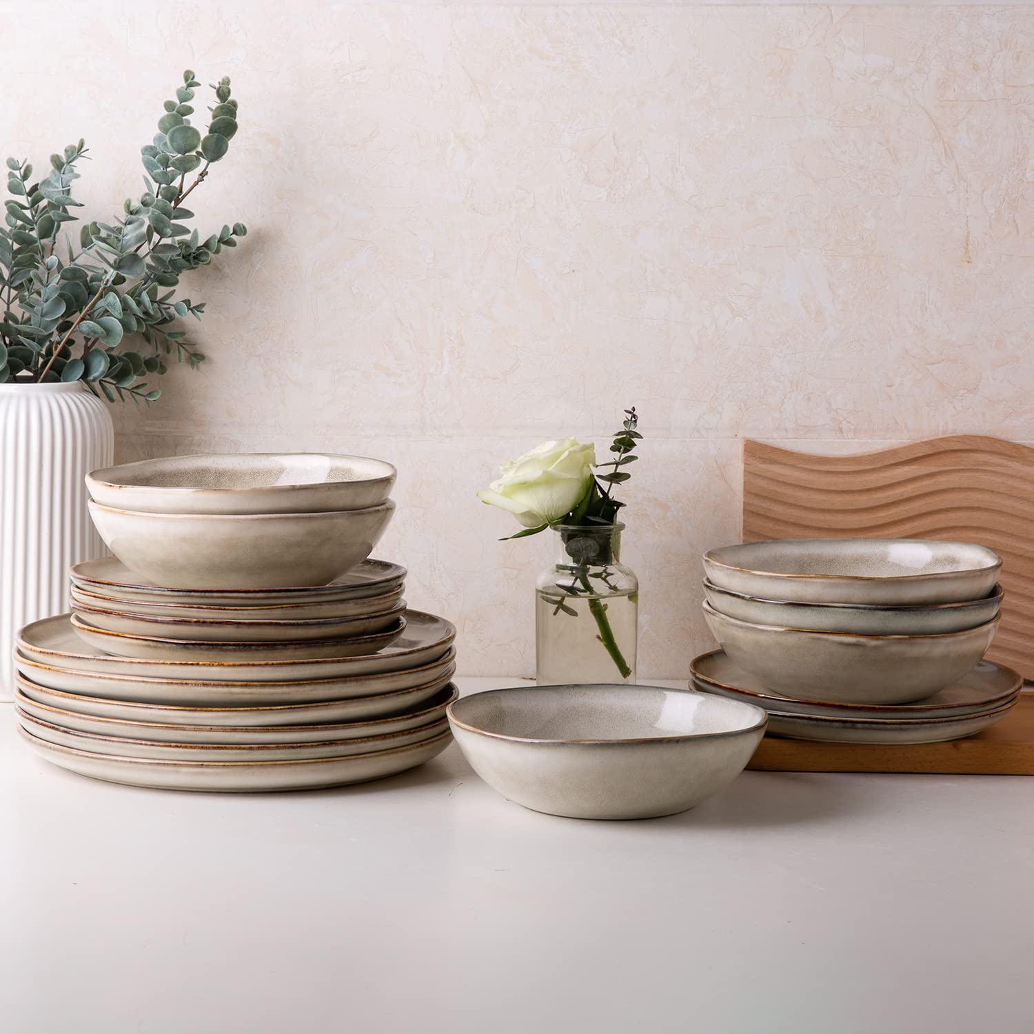 AmorArc front view of full 18-piece set showing cohesive rustic look and appeal