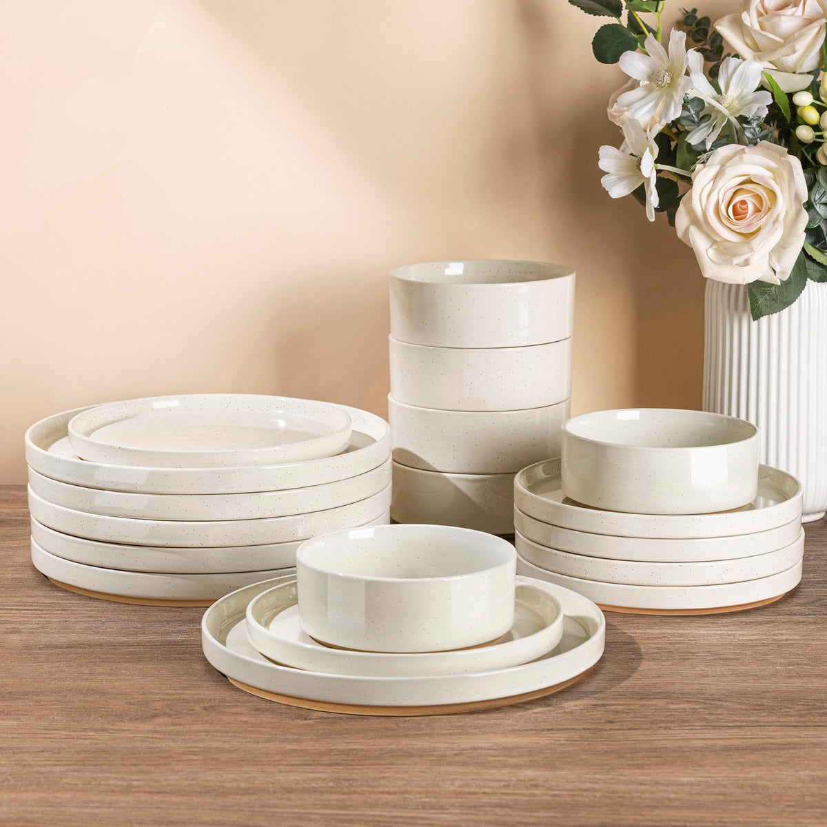 AmorArc front view of full 18-piece set showing cohesive rustic style and versatility