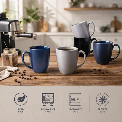 AmorArc mug in use on a breakfast table showcasing generous 16 oz capacity