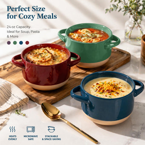 AmorArc bowl in use filled with soup, illustrating heat retention benefit