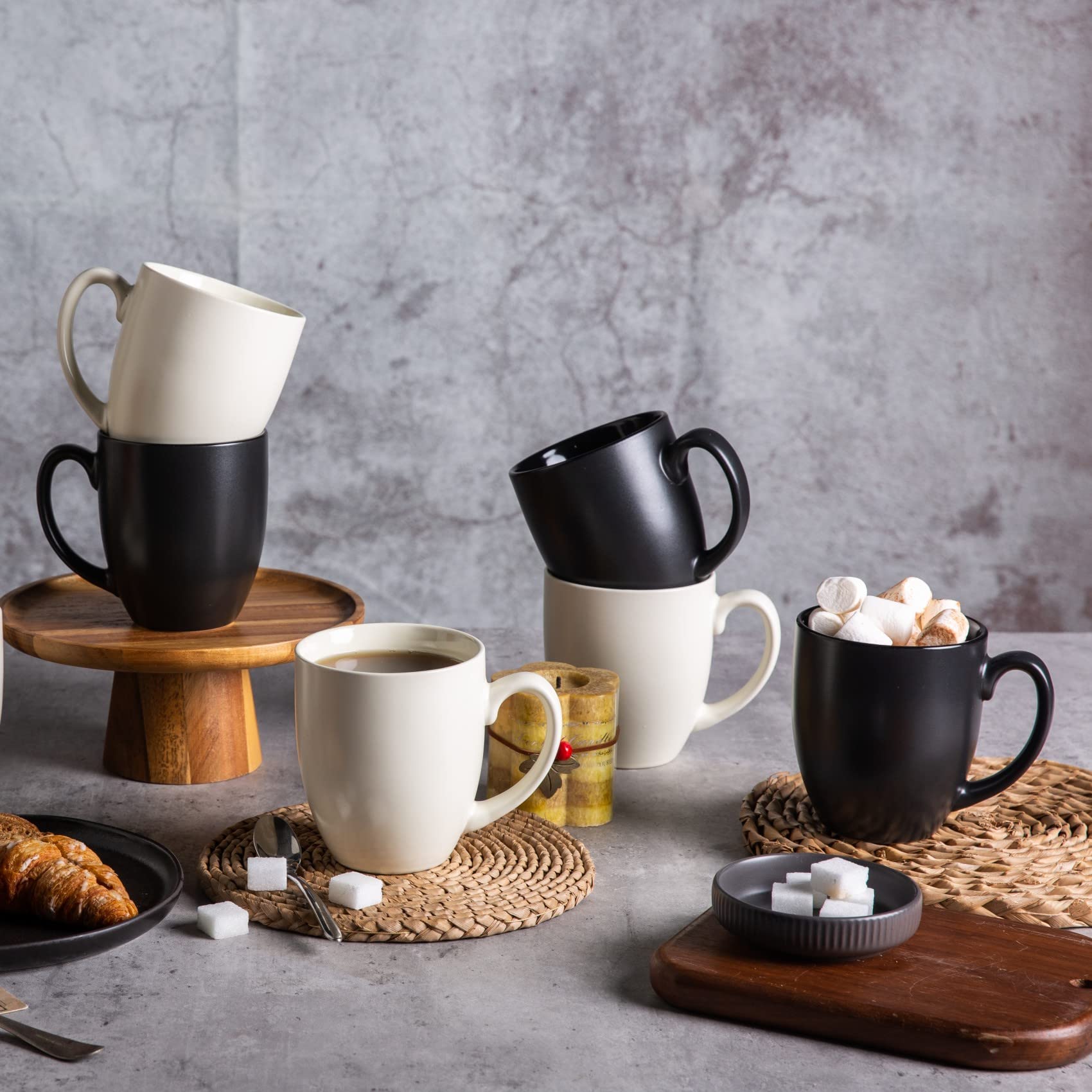 AmorArc mugs on kitchen counter in lifestyle scene conveying modern home use