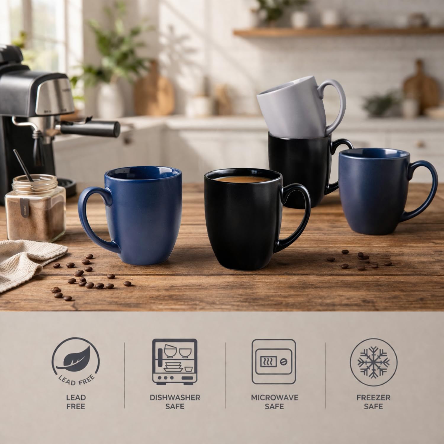 AmorArc mug held in hand to show 16 oz capacity and real-world scale