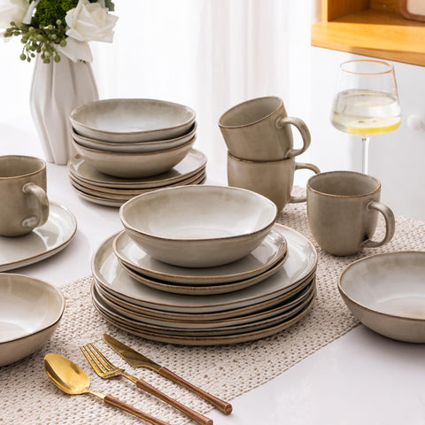AmorArc plates and bowl beside fork and spoon to show true size and scale