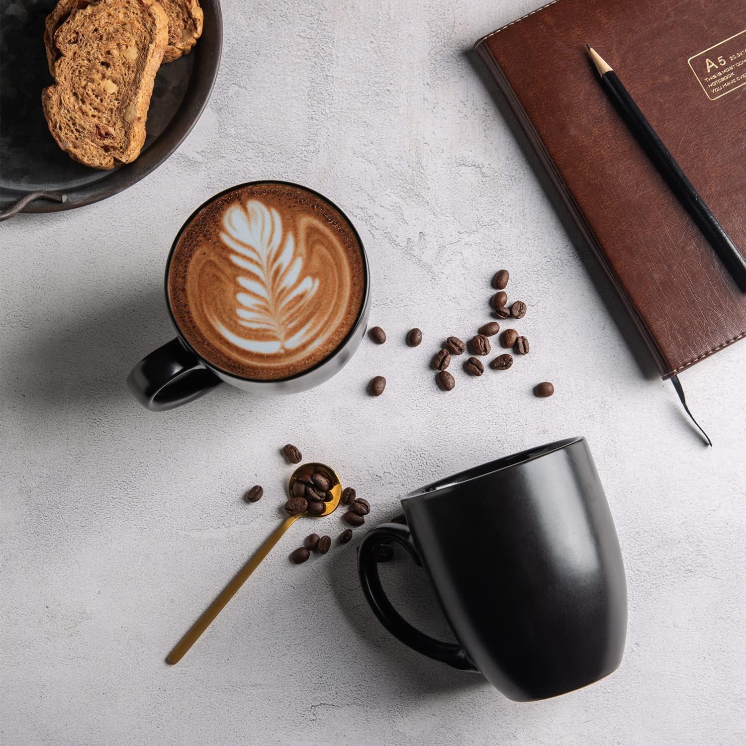 AmorArc mugs stacked to illustrate convenient storage and space saving