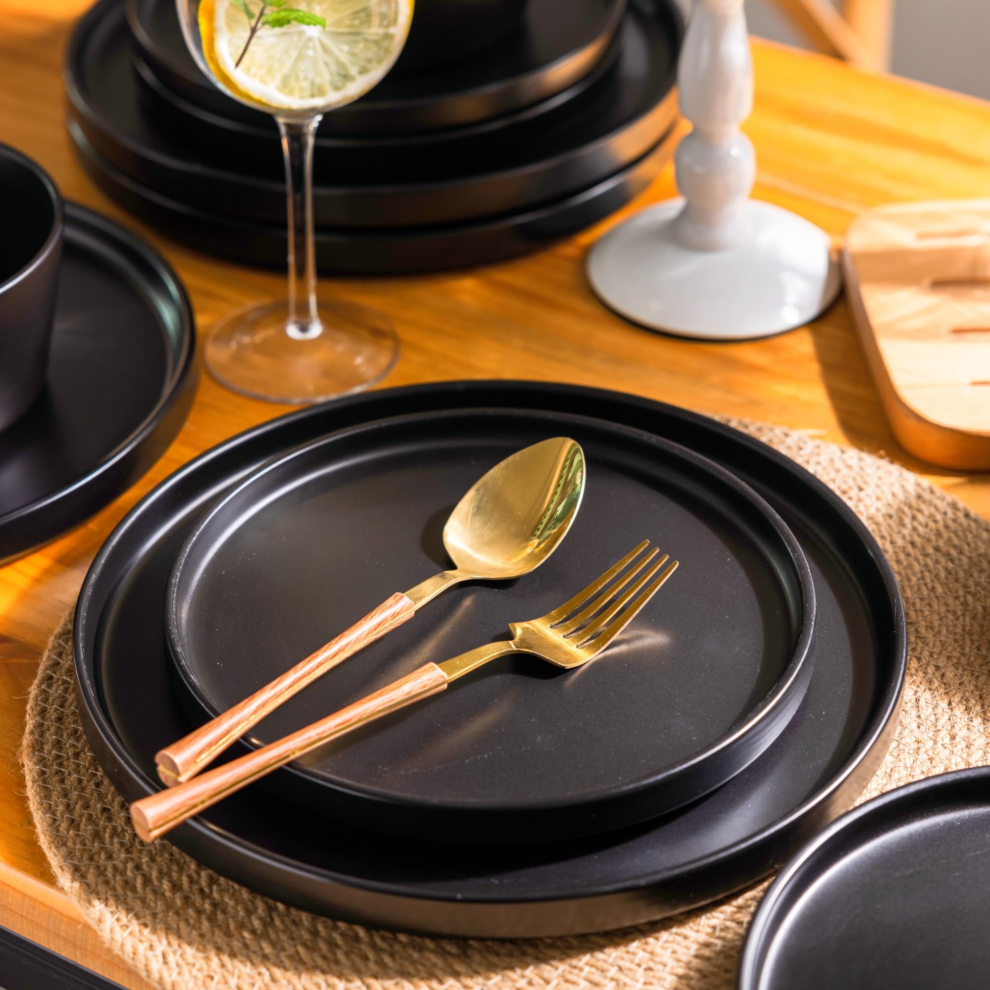 AmorArc stacked plates in cupboard demonstrating space-saving, nestable storage benefit