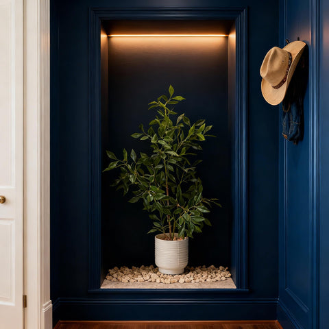 Amore Florals ficus styled in living room adding instant greenery and design impact