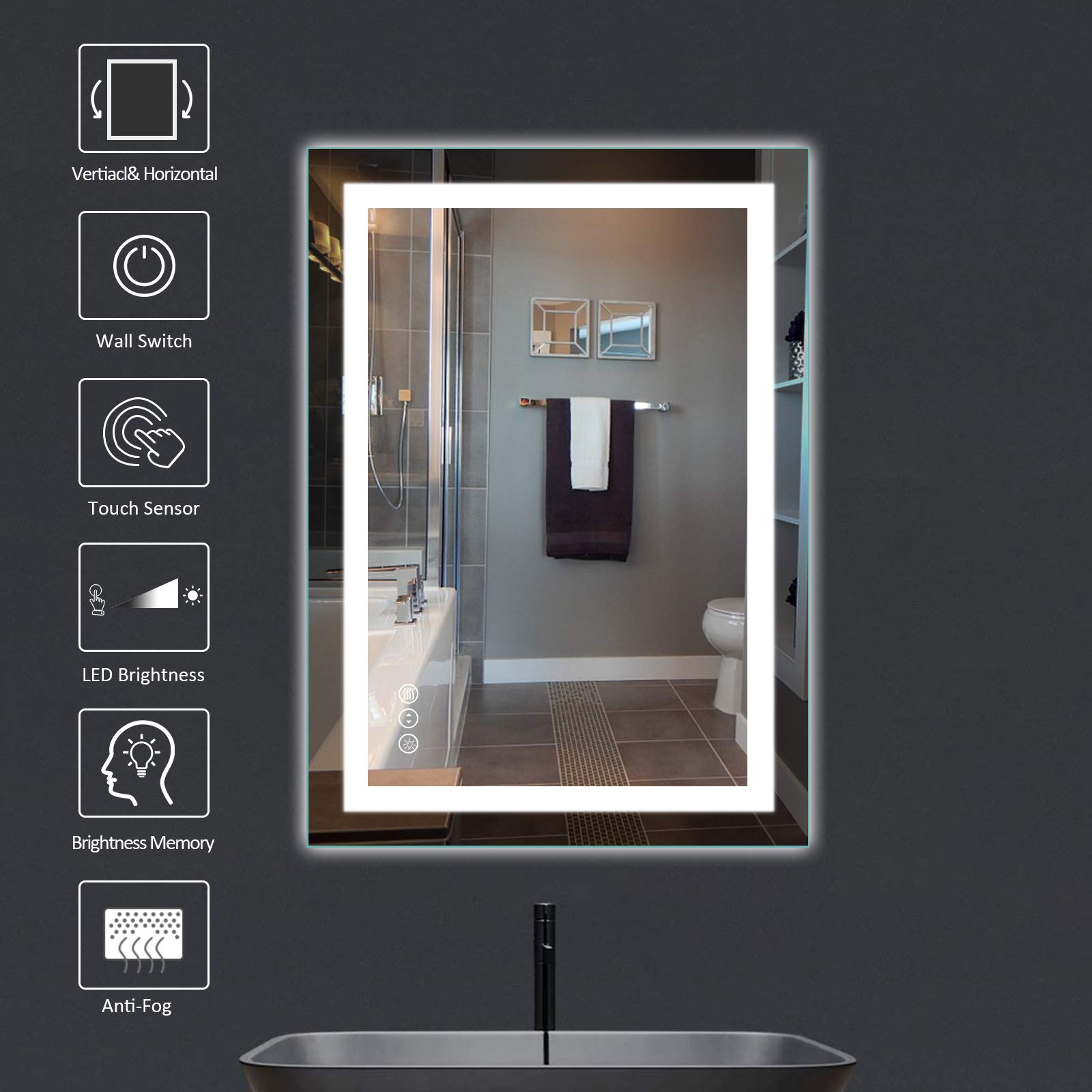 Amorho mirror with defogger on clearing steam for instant clear reflection