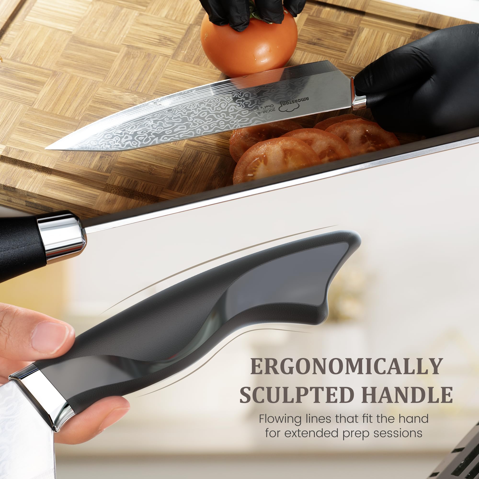 Amorston blade edge macro showing sharpness and smooth cutting surface benefit