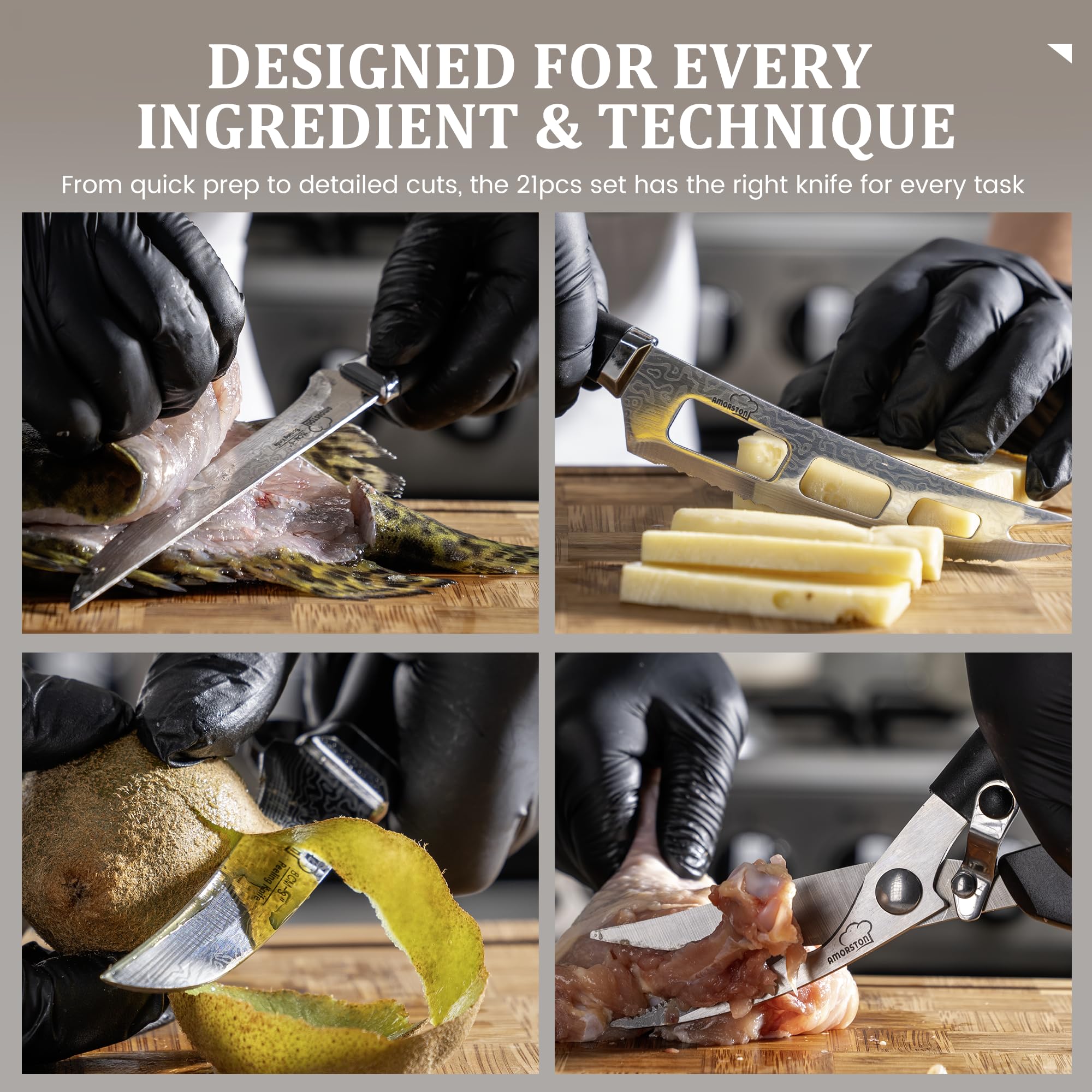 Amorston knife block with built-in sharpener slot for convenient edge maintenance