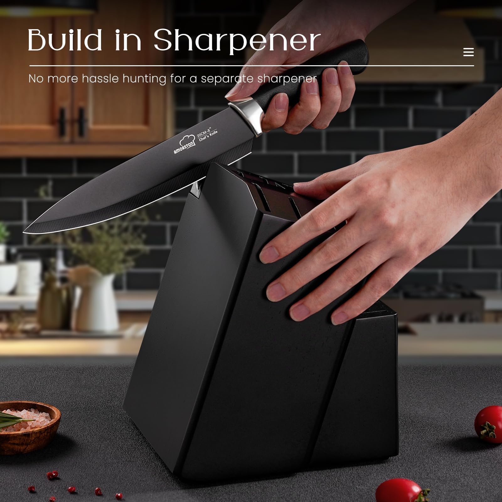 Amorston ergonomic handle close-up showing comfortable grip for reduced fatigue