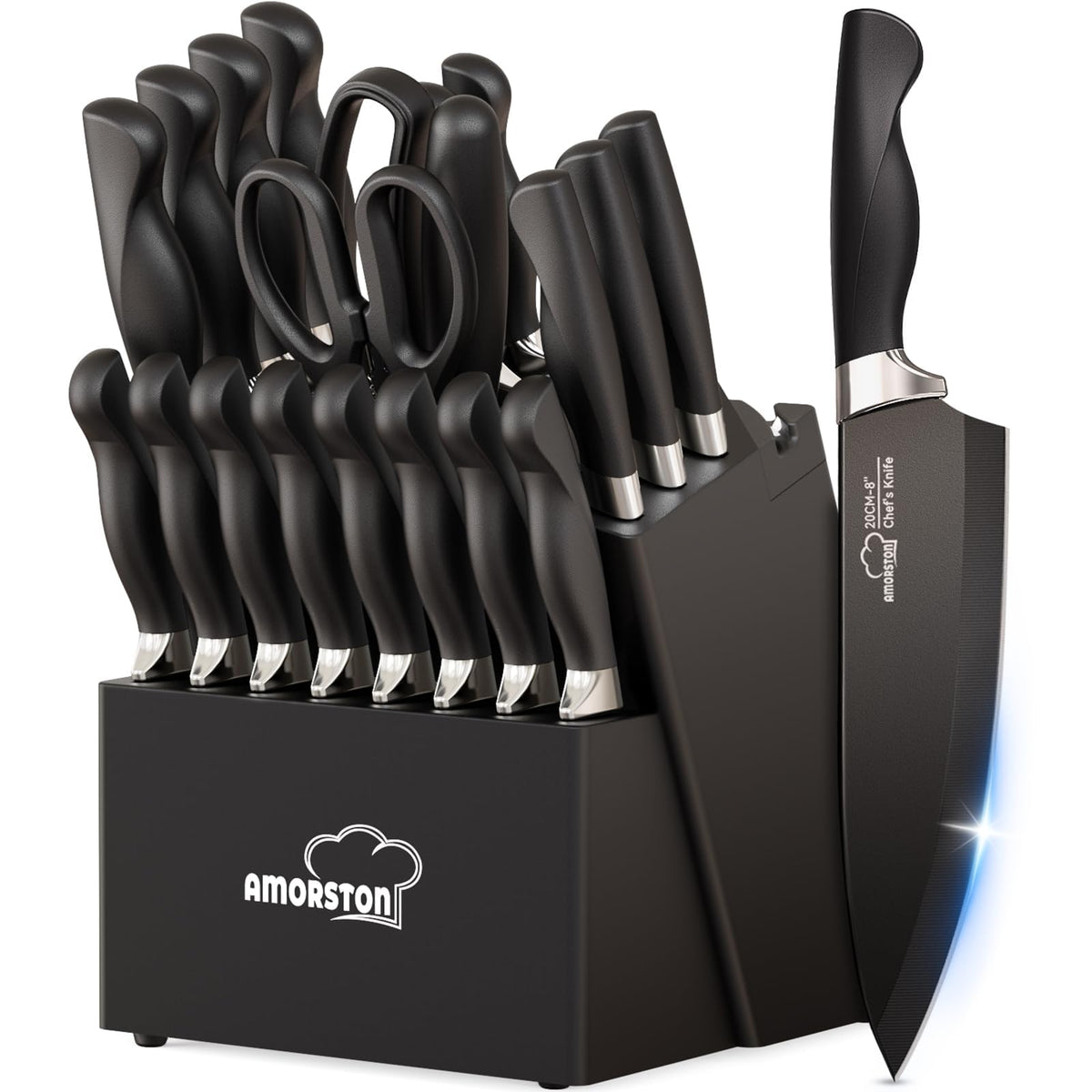 Amorston front block display showing full 21-piece set and organized storage benefit