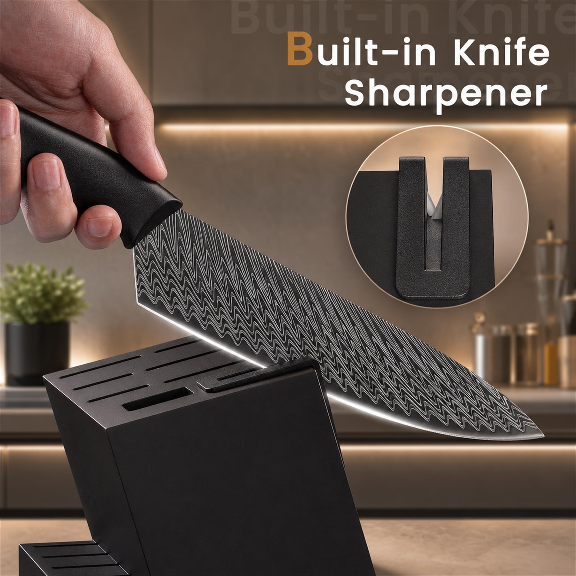 Amorston kitchen shears and utility knife displayed for multiuse prep convenience