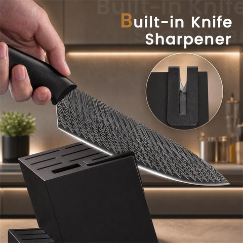 Amorston kitchen shears and utility knife displayed for multiuse prep convenience