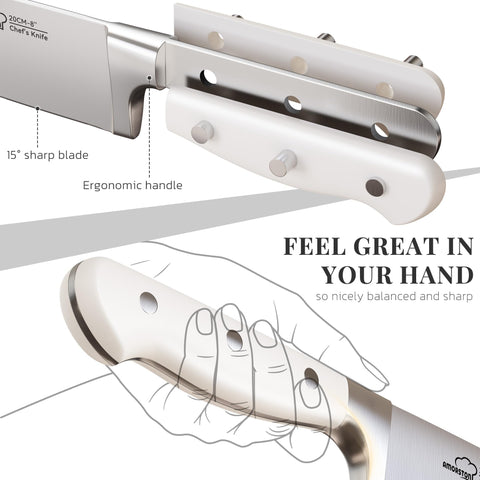 Amorston serrated bread knife slicing loaf to preserve crumb integrity