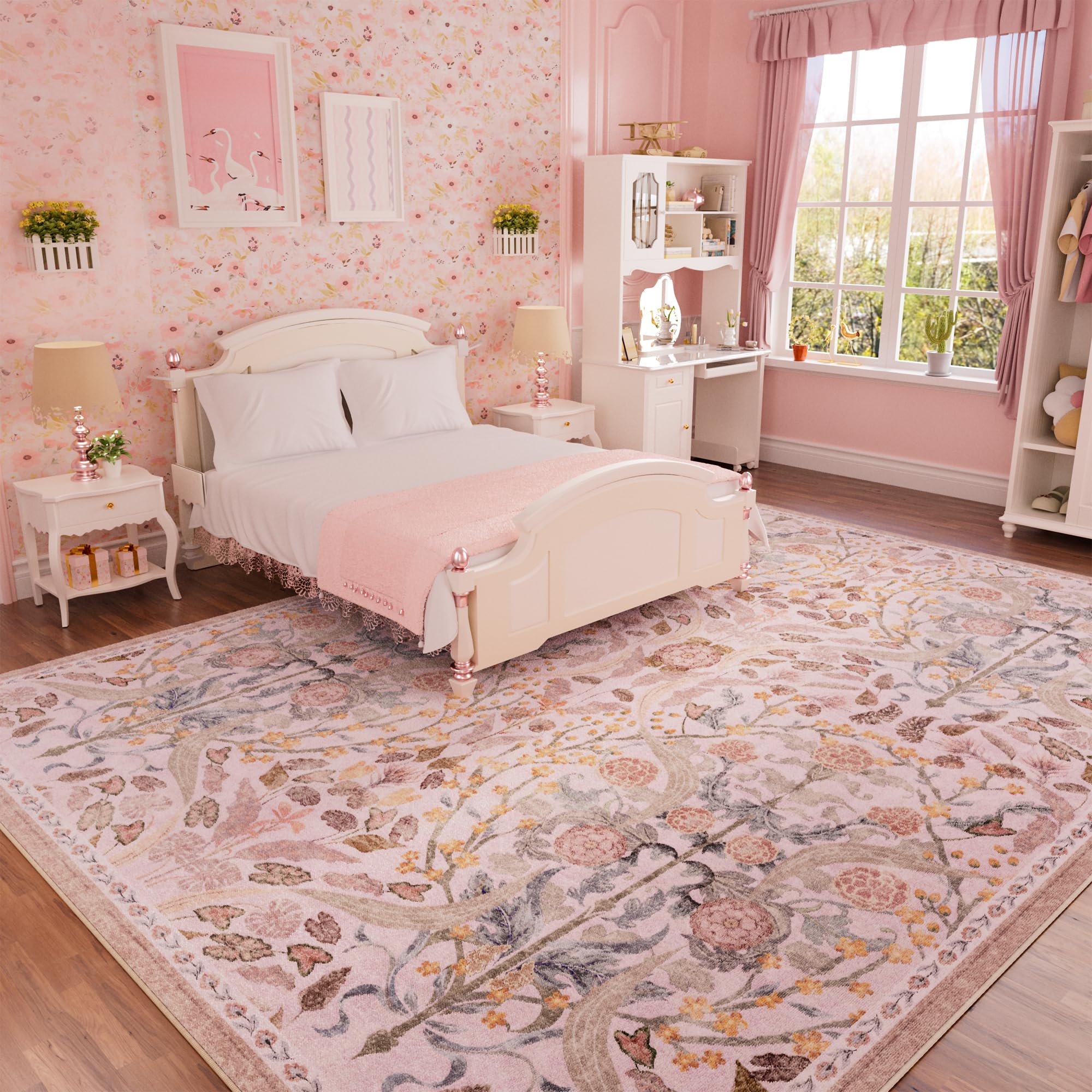 AMTOVO front view of 8x10 floral rug showing full design and color benefit