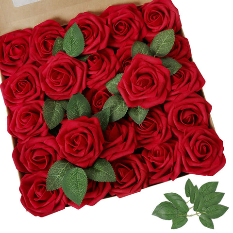 AmyHomie front packaging showing 100-piece rose set and included leaves for easy storage