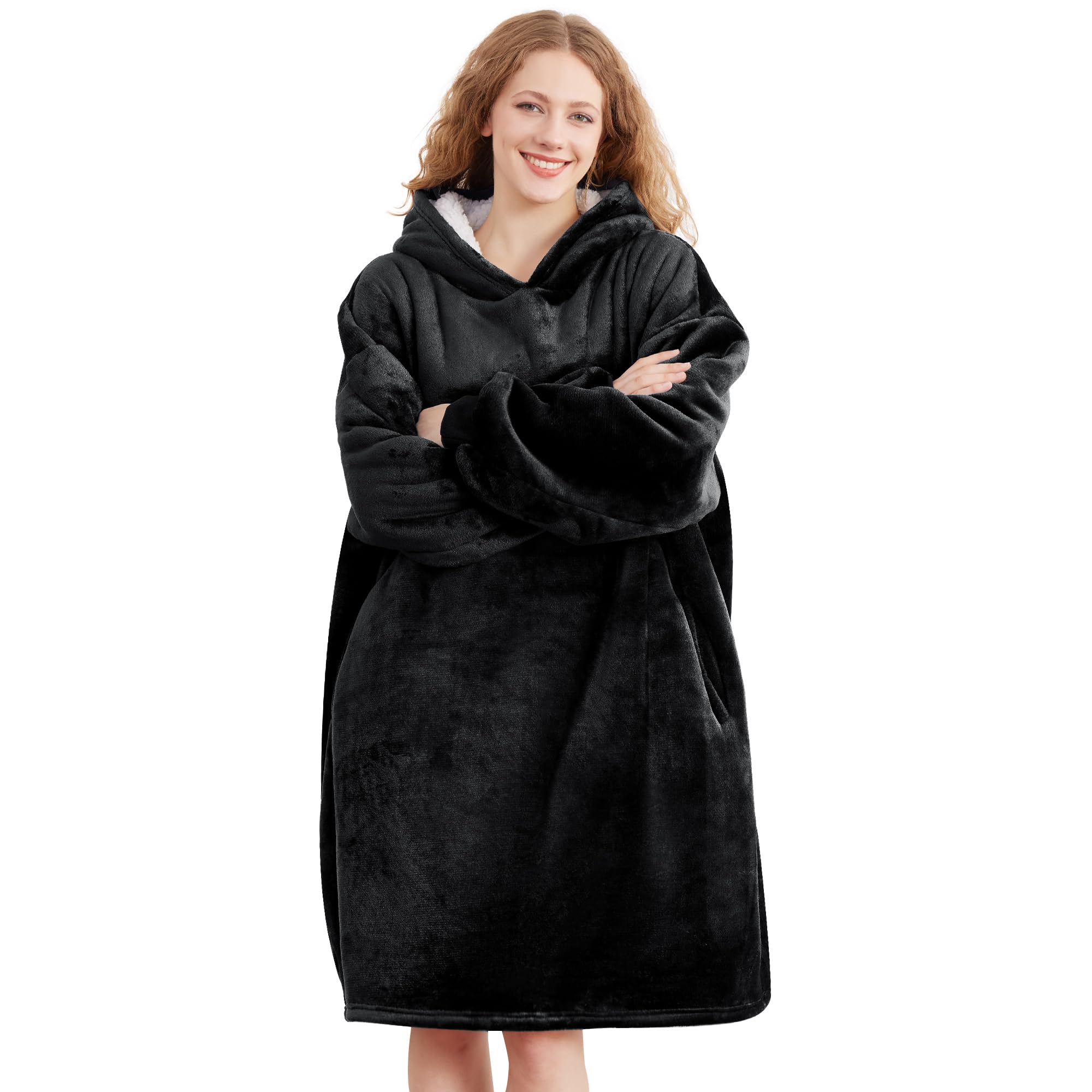 AmyHomie front view oversized hoodie showing cozy coverage and style