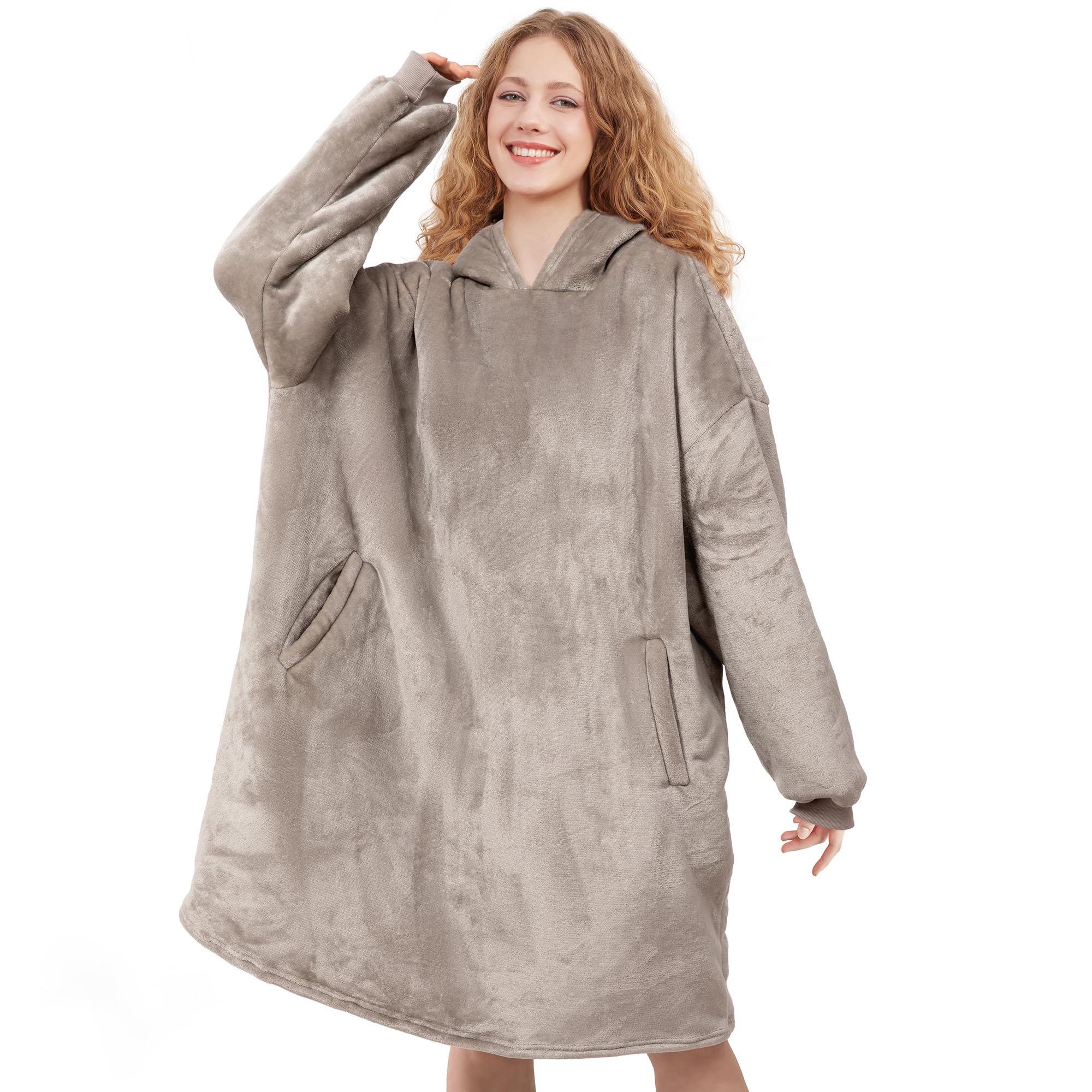 AmyHomie front view of oversized hoodie showing roomy fit and style