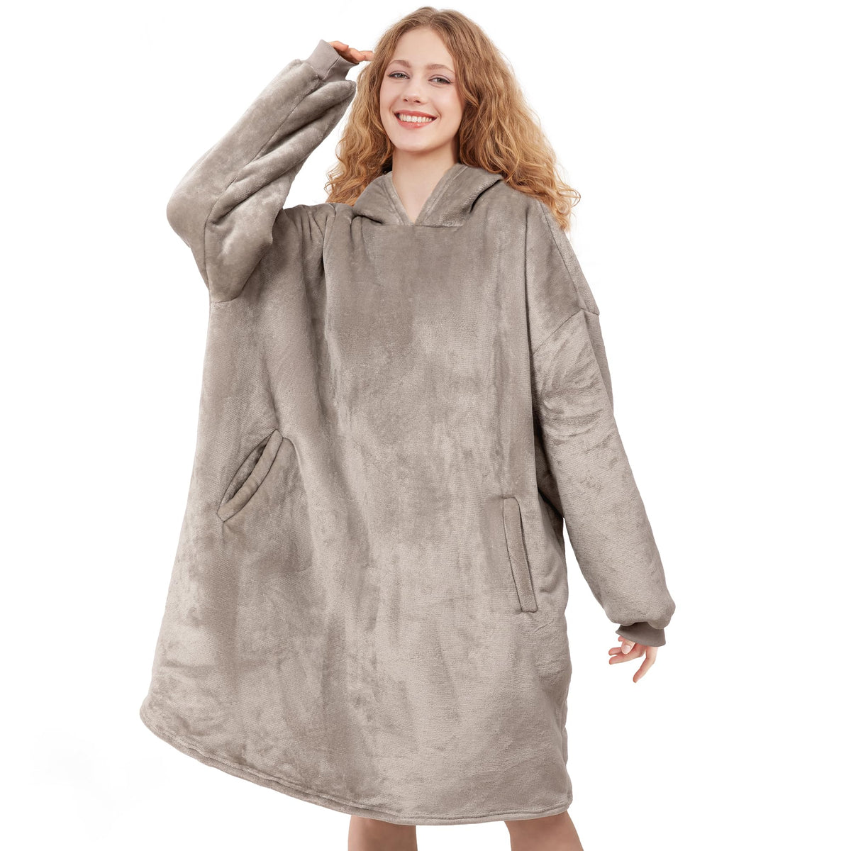 AmyHomie front view of oversized hoodie showing roomy fit and style