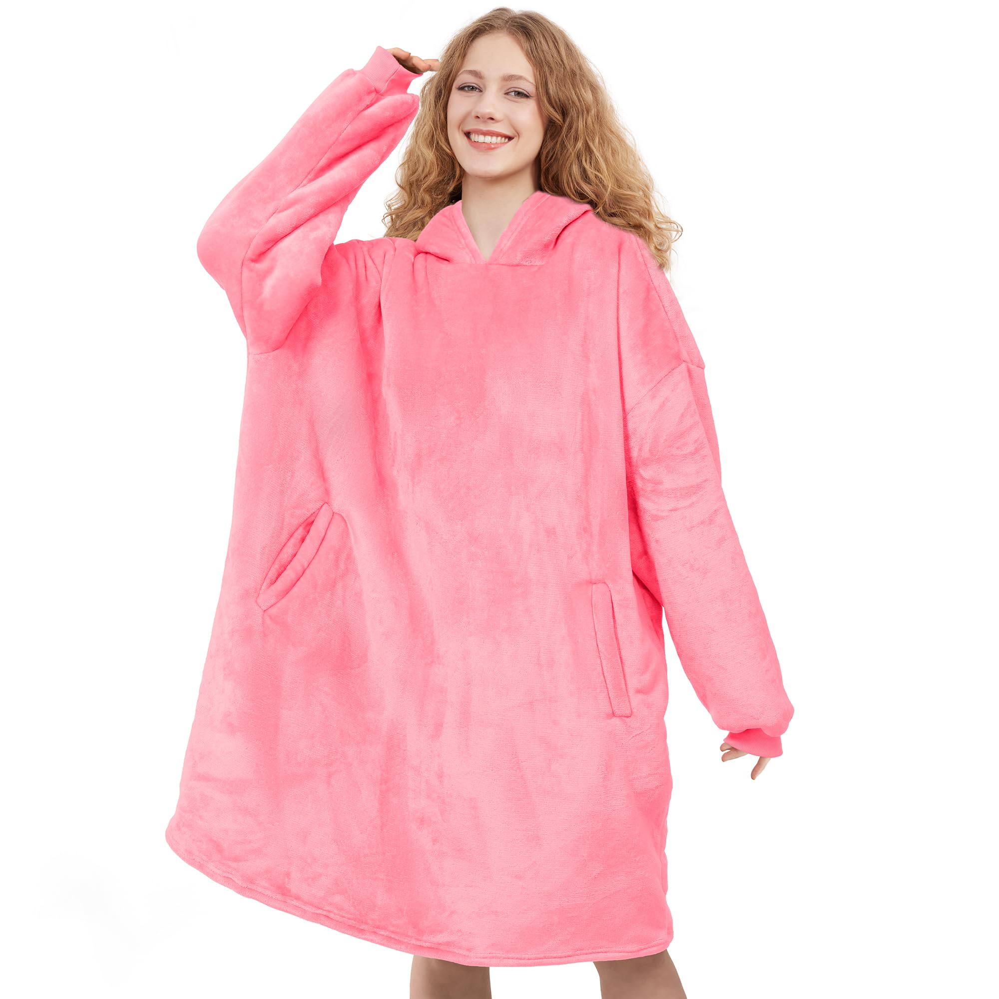 AmyHomie front view showing oversized hoodie and comfortable fit for lounging