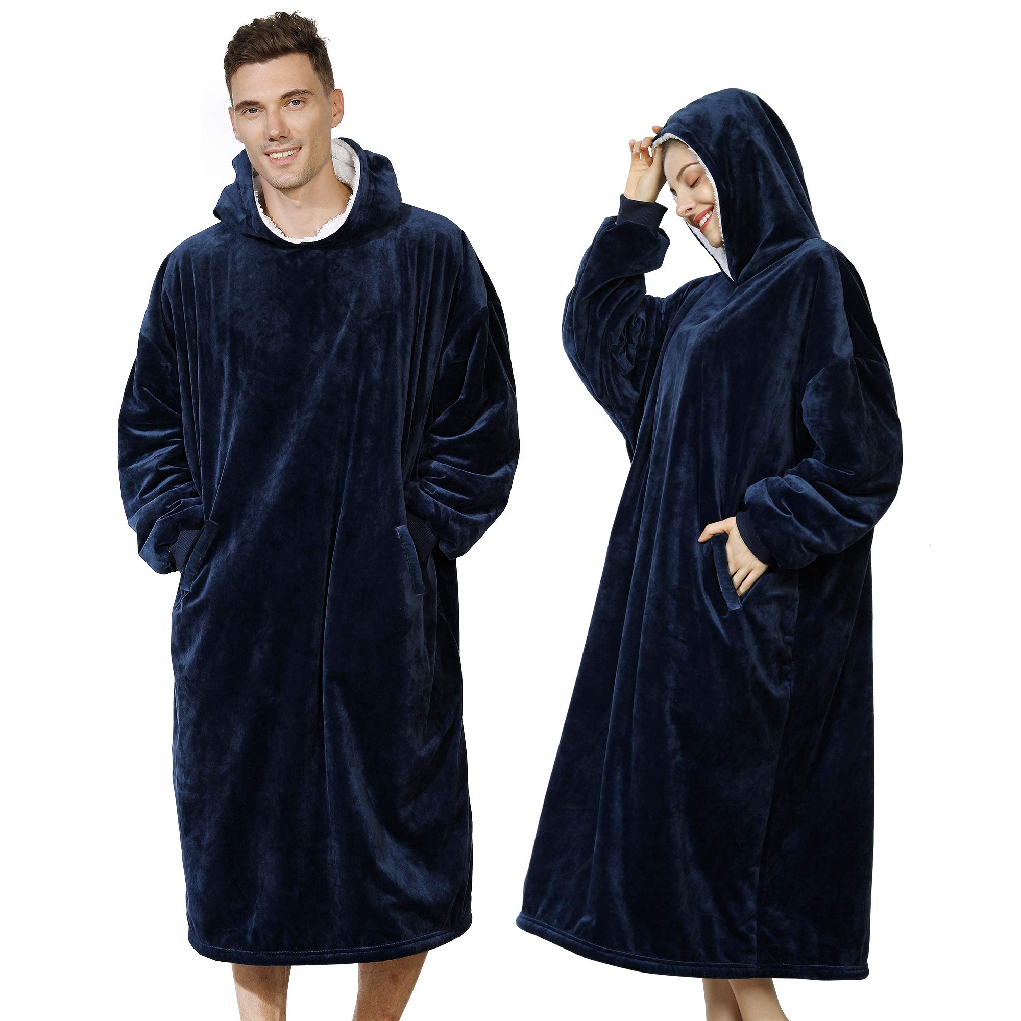 AmyHomie front view showing cozy oversized hoodie and coverage benefit