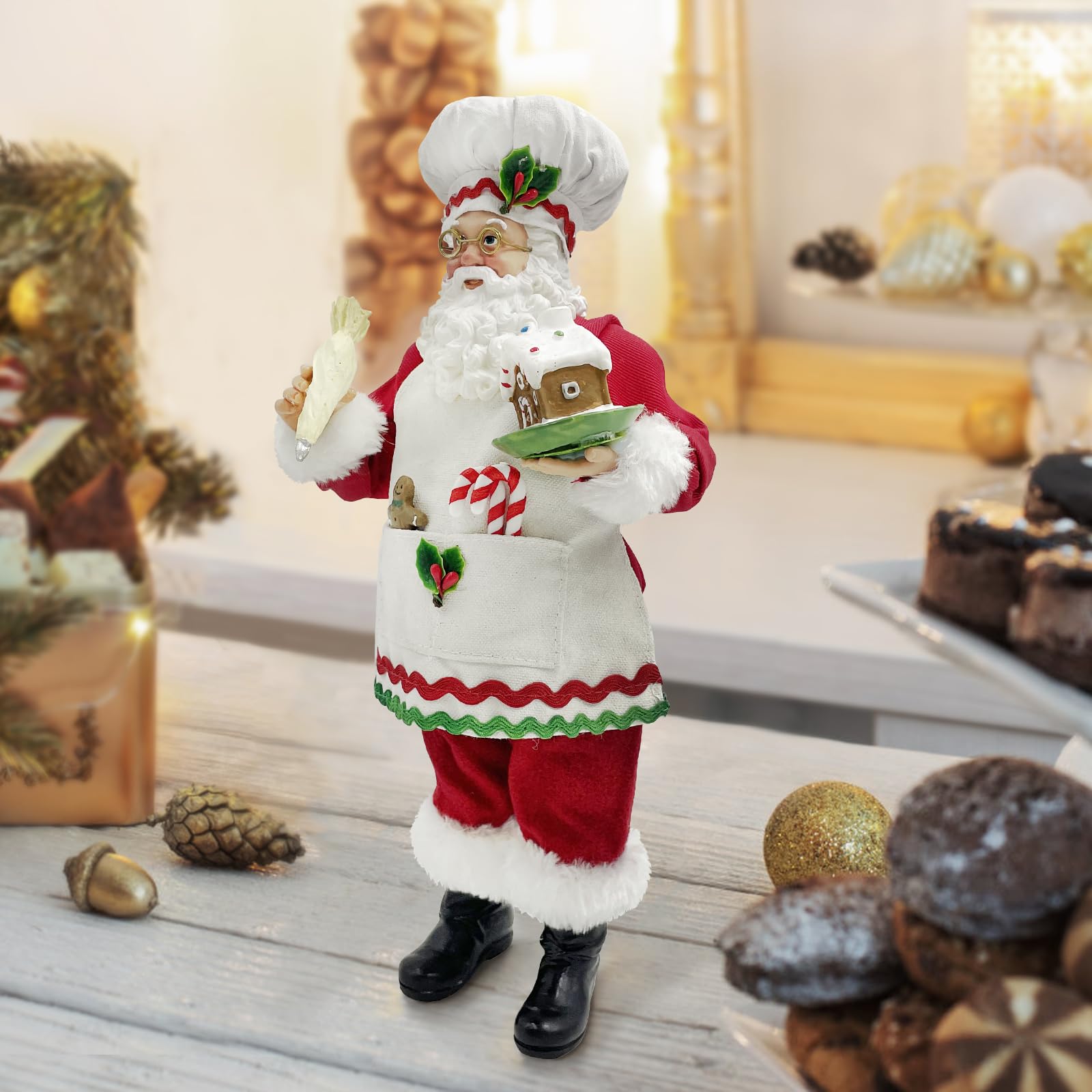 Amyoxu Chef Santa scale comparison on mantel showing ideal display size
