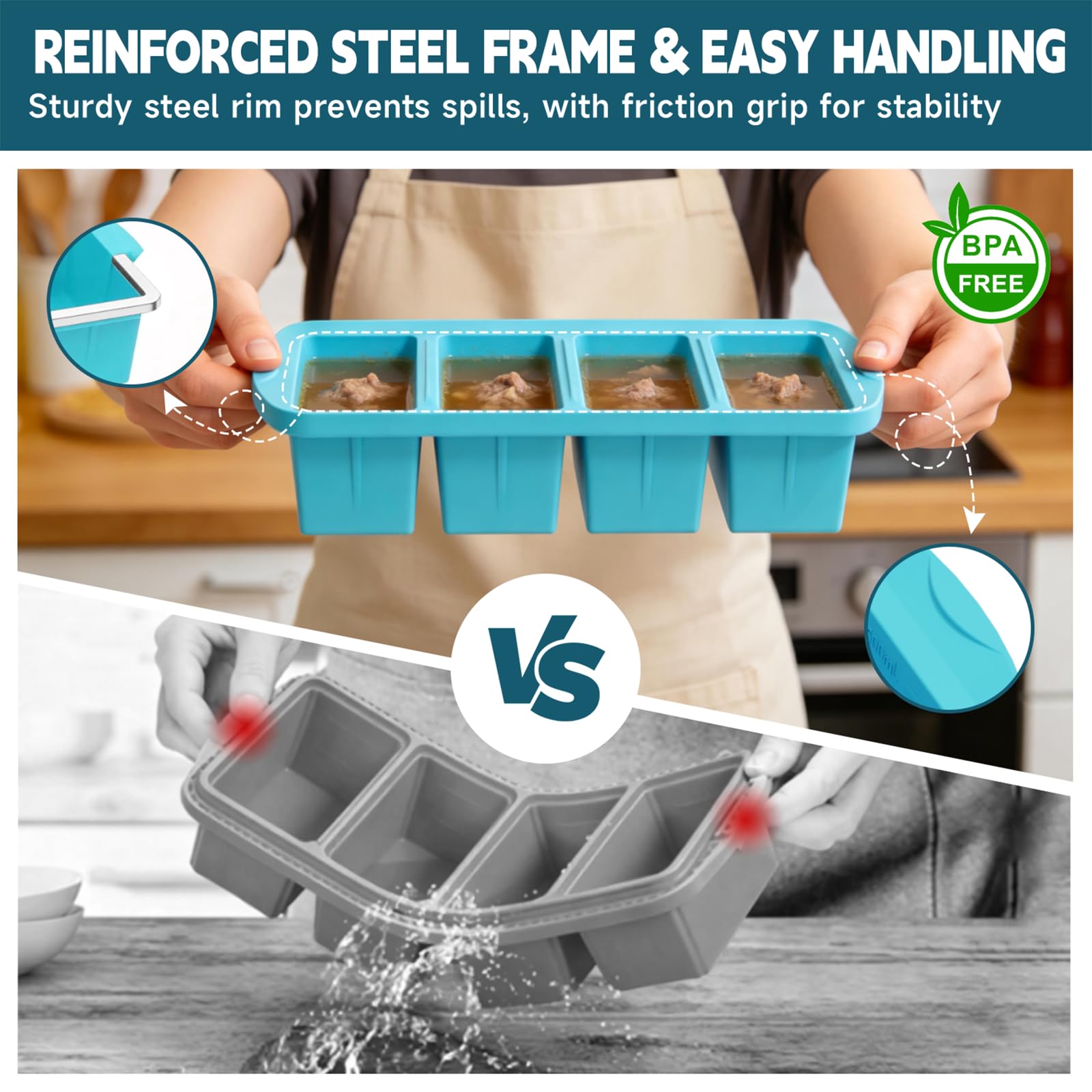 Amz Jet tray stacked in freezer illustrating stable frame and space-saving benefit