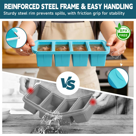 Amz Jet tray stacked in freezer illustrating stable frame and space-saving benefit