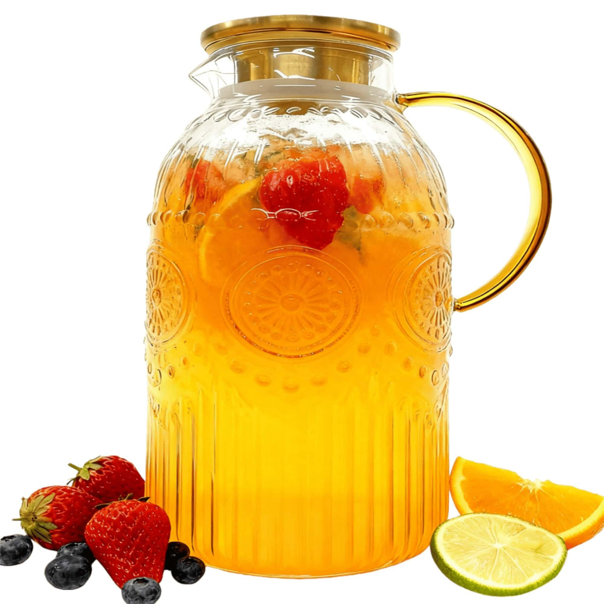 Amzcku glass pitcher front view shows vintage elegance and large capacity