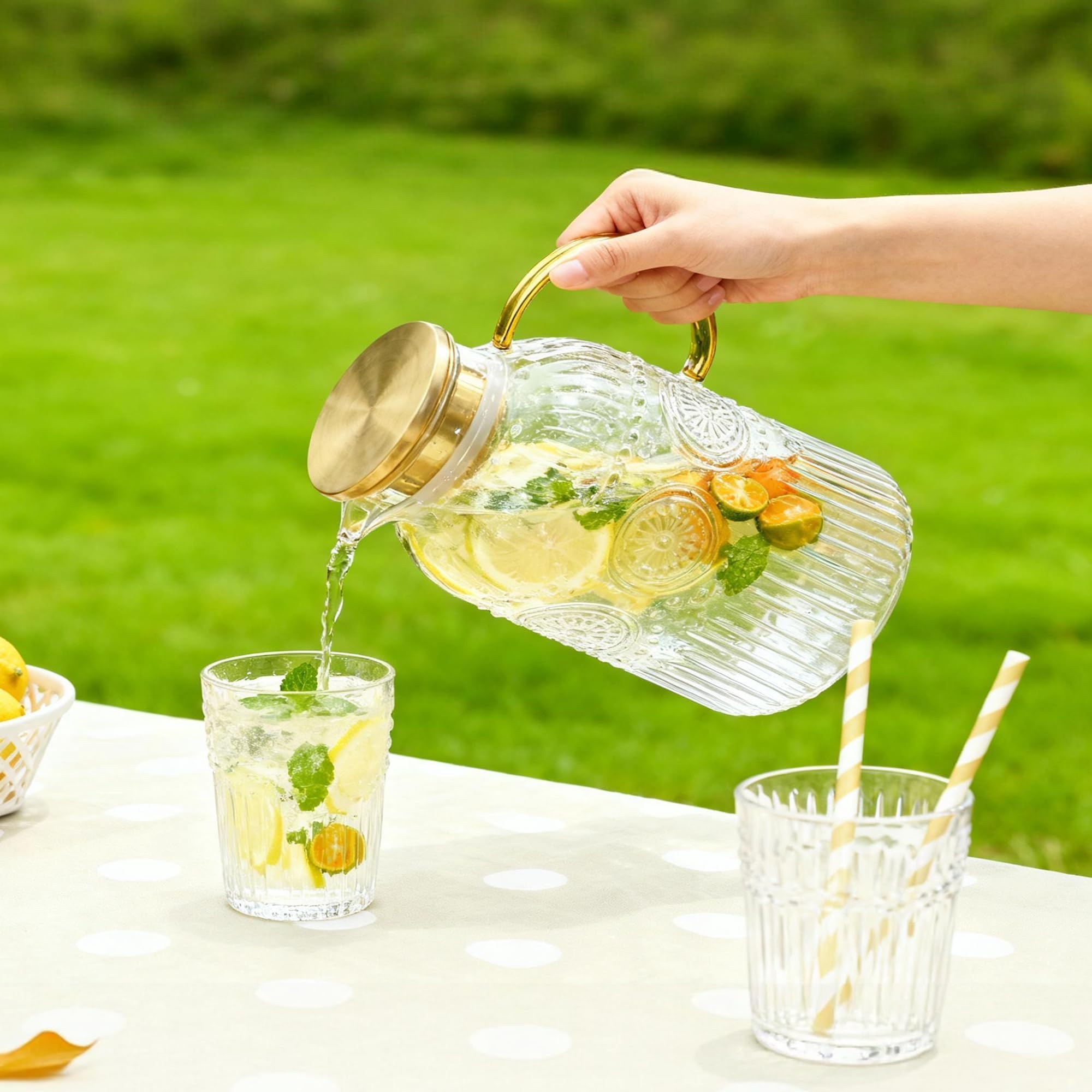 Amzcku pitcher in kitchen setting conveying stylish tabletop appeal