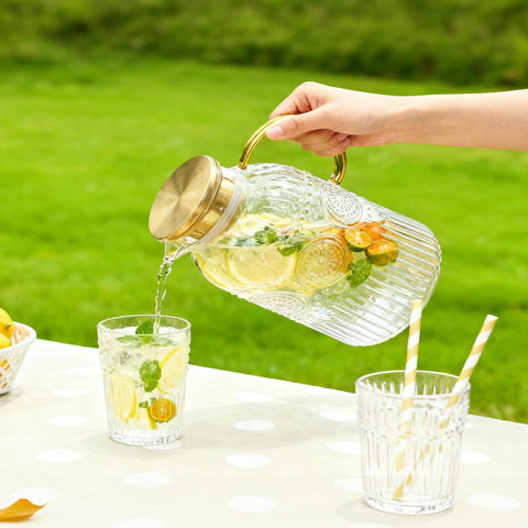 Amzcku pitcher in kitchen setting conveying stylish tabletop appeal