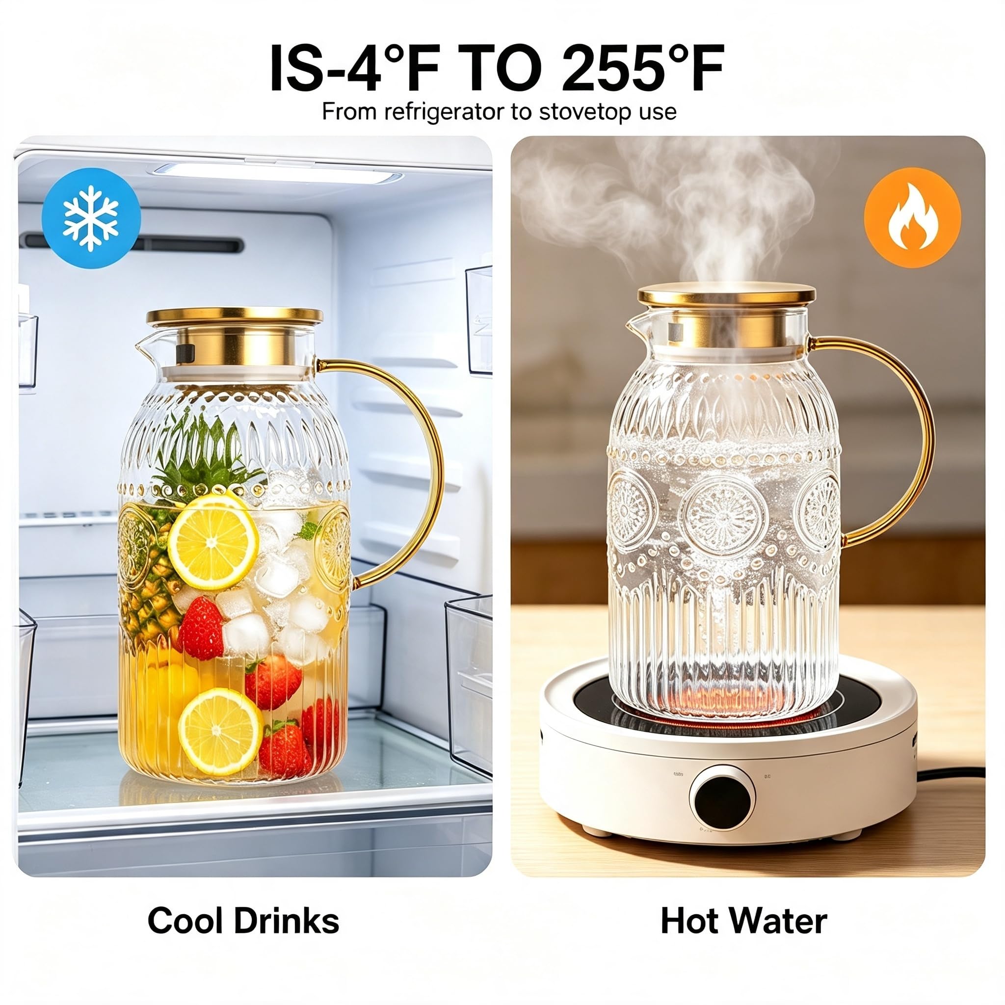 Amzcku pitcher filled with ice and lemon showcasing refreshing beverage display