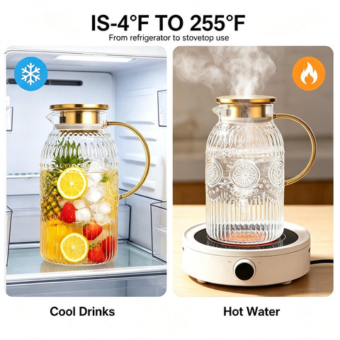 Amzcku pitcher filled with ice and lemon showcasing refreshing beverage display