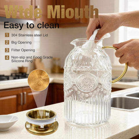 Amzcku pitcher filled with iced tea demonstrating serving convenience
