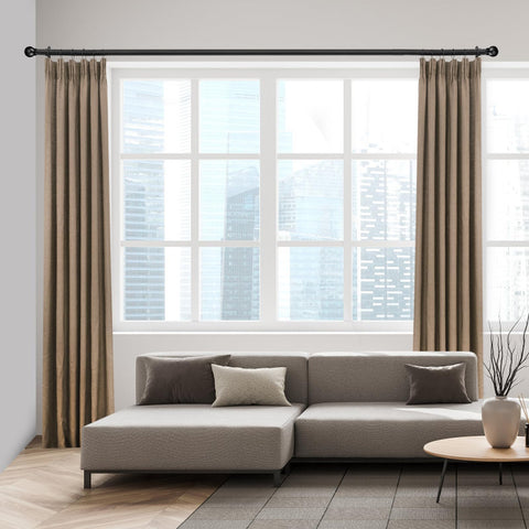 AMZSEVEN bedroom scene with curtain on rod showing smooth gliding and finish